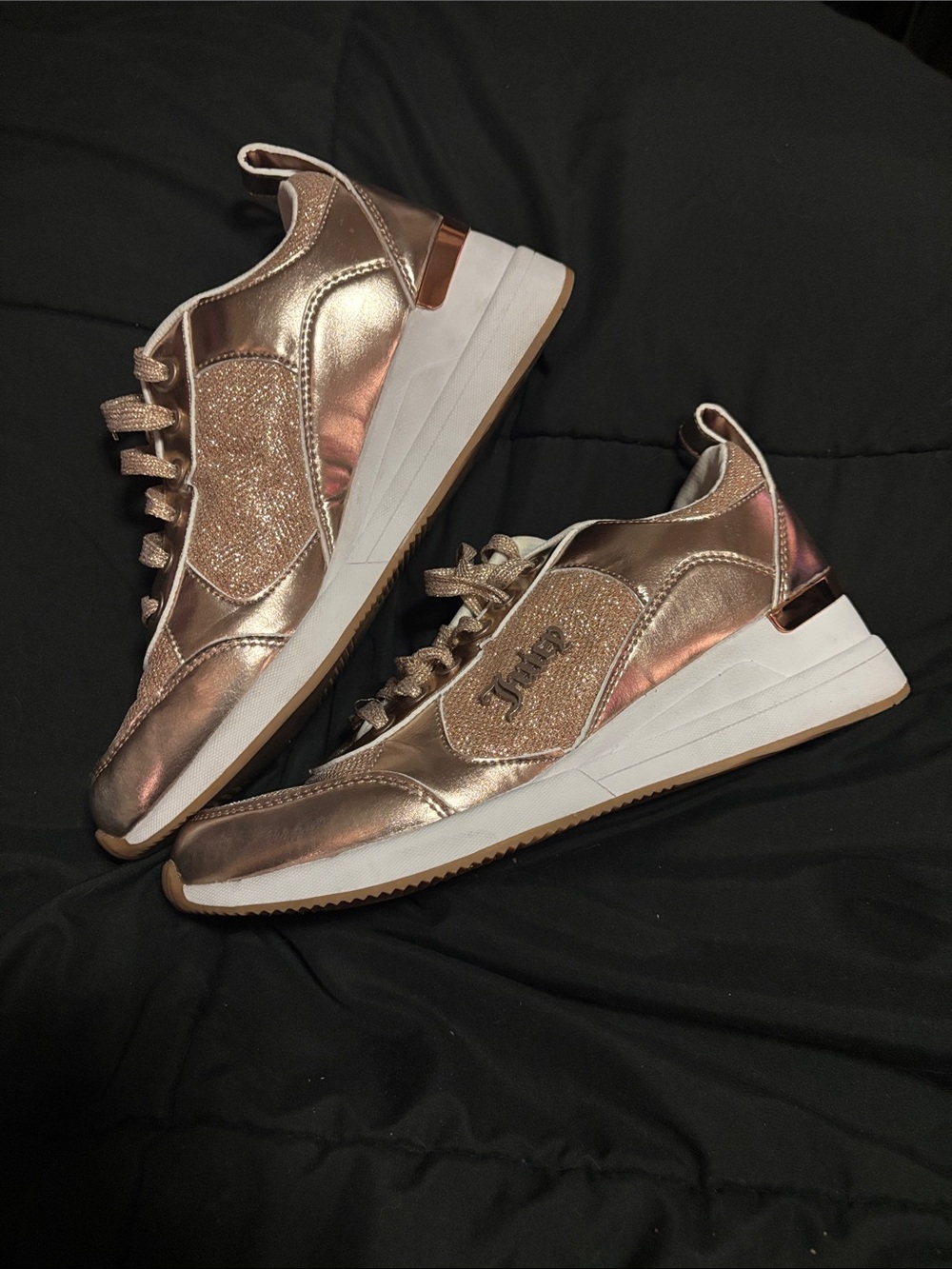 Juicy Couture Rose Gold Metallic Platform Sneakers